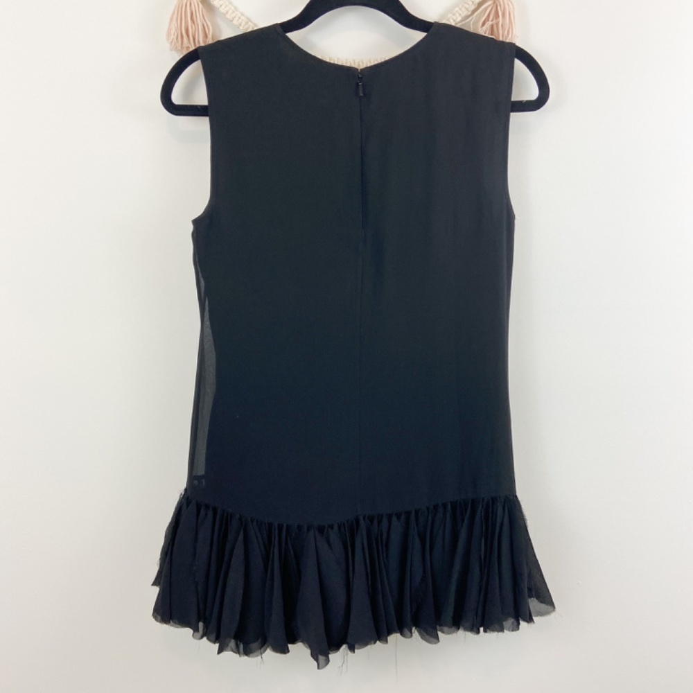 DKNY Black Frayed Tiered Zip back mini dress Sz 0 - Picture 3 of 8